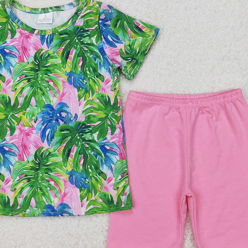 GSSO2211 New Rts No Moq 8-9 Days By Air Arrived it Short sleeves top pink shorts kids girls summer outfits
