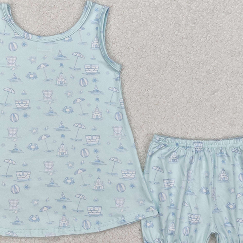 GSSO2224 New Rts No Moq 8-9 Days By Air Arrived it Sleeveless light blue crab castle beach ball girls clothes