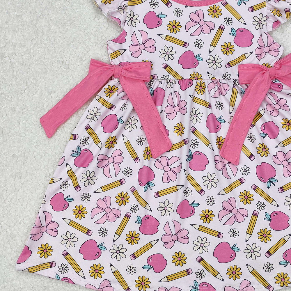 GSD1846Girls Pink Flutter Sleeve Pencil Dress with Bow Back to School Cute Fashionable Kids Clothing