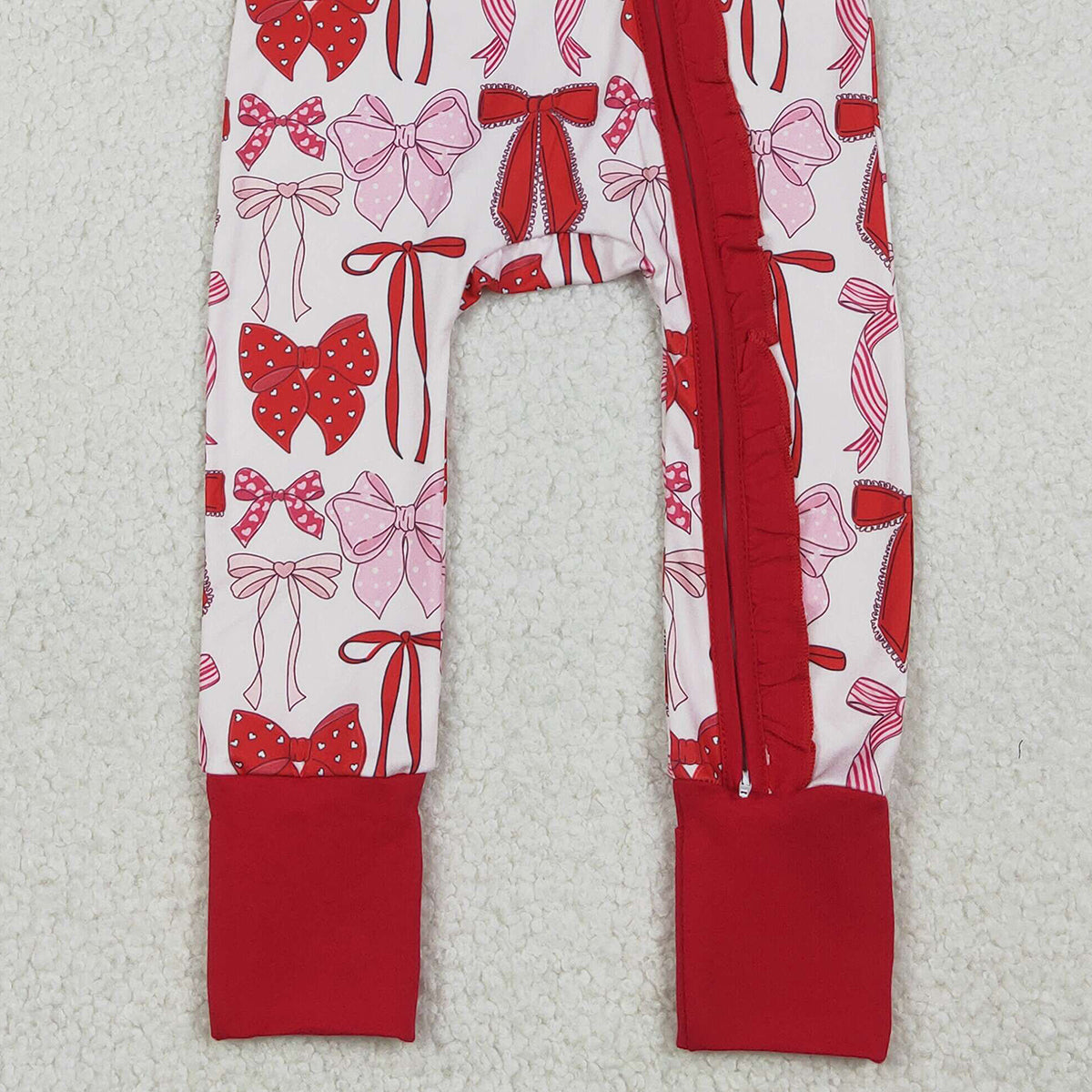 12.23 RTS NO MOQ （In stock）LR2780 Baby Girls Winter Rompers Baby Girls Red Bows Plaid Valentines Two Way Ruffle Zip Convertible Rompers