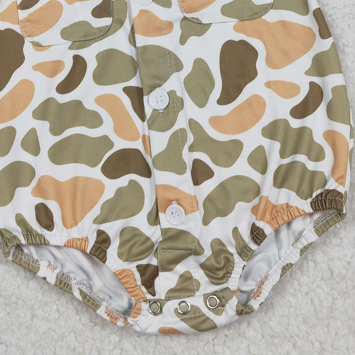 12.30 RTS NO MOQ （In stock）SR3658 Baby Boys Rompers Baby Boys Southern Orange Camo Button Pockets Rompers