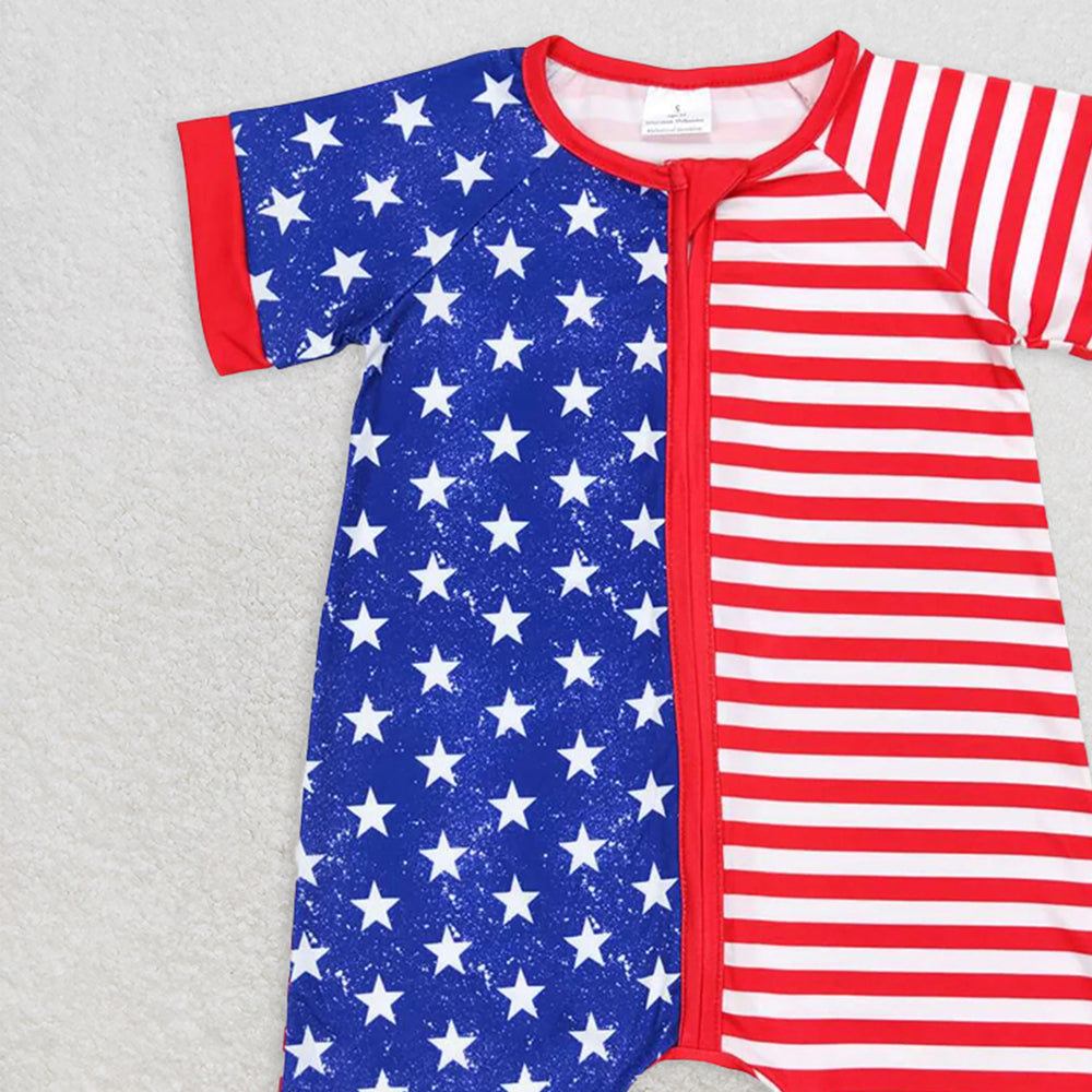 SR0673RTS NO MOQ Baby Boys Summer Rompers  Baby Infant Boys Toddler 4th Of July Star Red Stripes Short Sleeve Rompers
