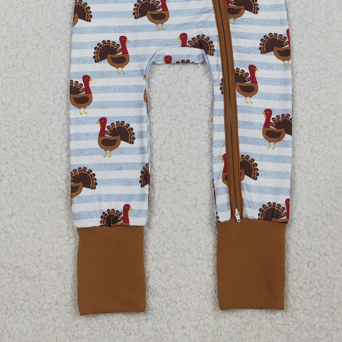 10.15 RTS NO MOQ （In stock）LR1191 Baby Boys Winter Rompers Baby Infant Boys Thanksgiving Turkey Stripe Zipper Footie Rompers