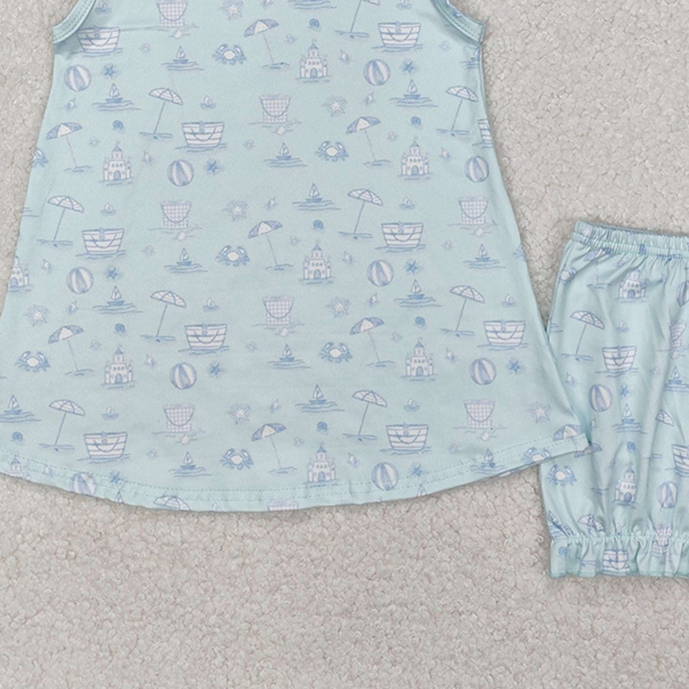 GSSO2224 New Rts No Moq 8-9 Days By Air Arrived it Sleeveless light blue crab castle beach ball girls clothes