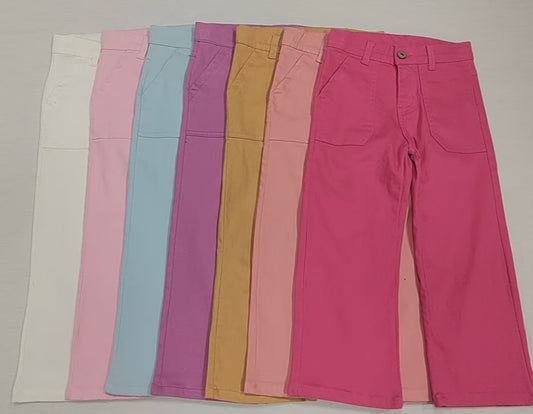 5.19   Pre order Kids Girls Purple Denim Pants with Pockets Cute Jean Trousers for Children