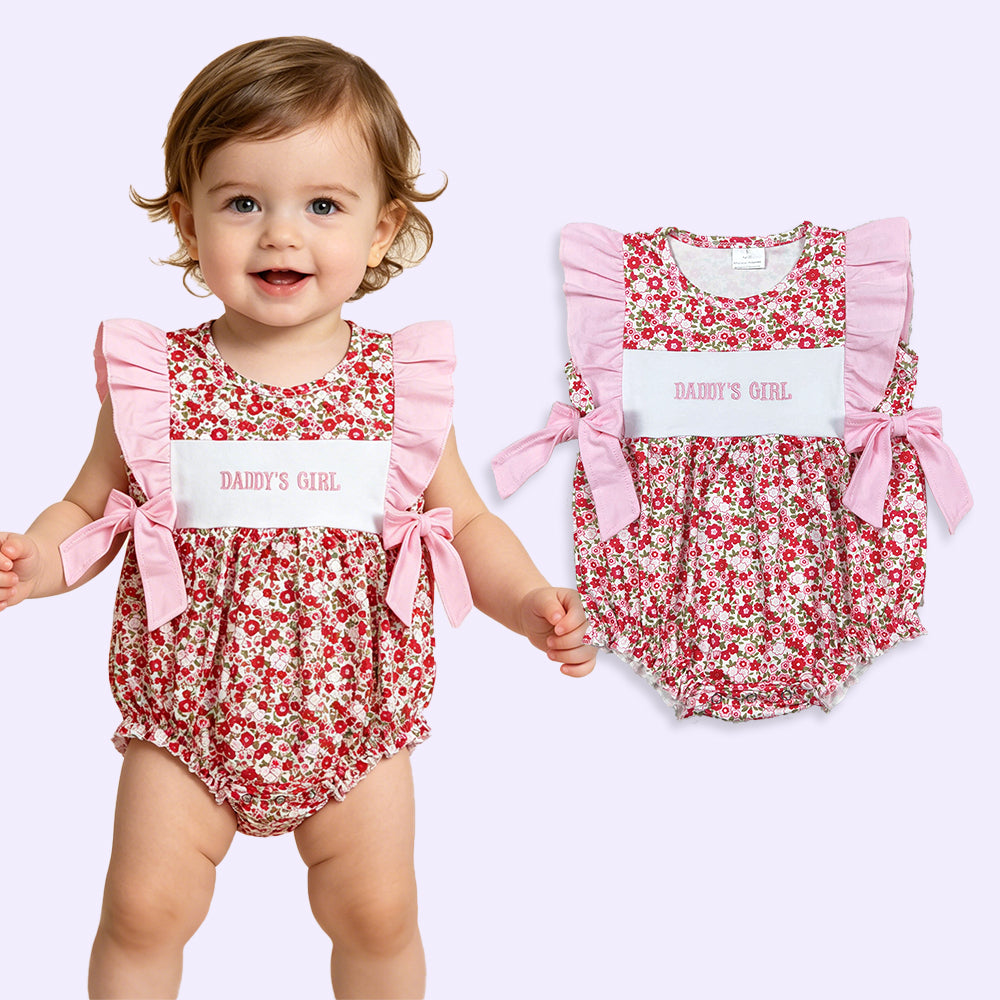 SR3940 RTS NO MOQ （In stock）Flutter sleeves daddy's girl embroidery floral baby girl romper
