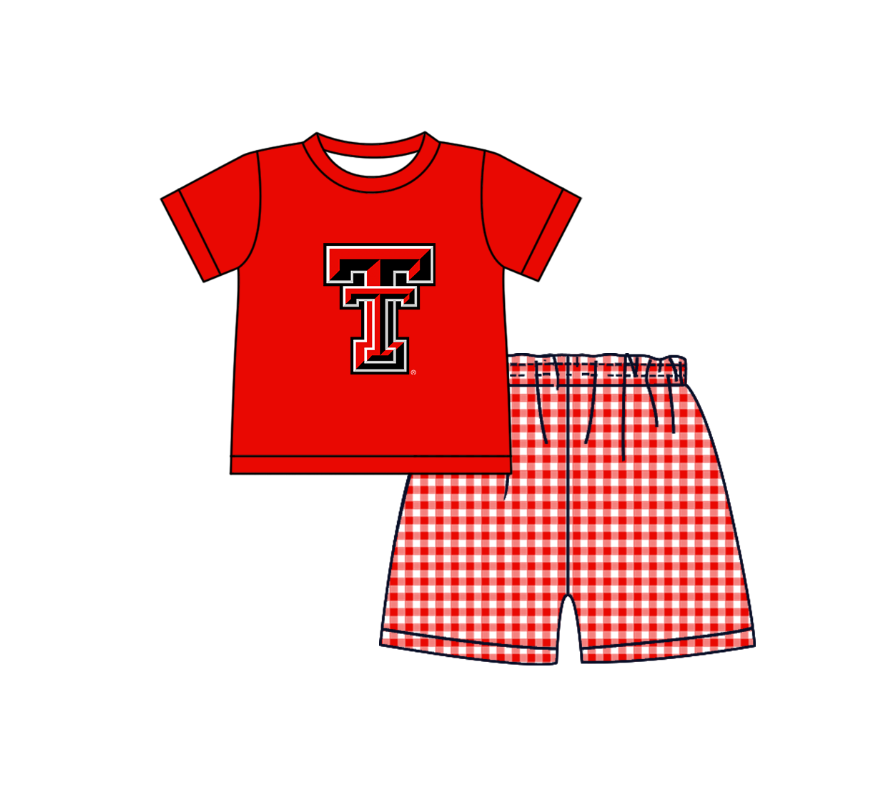 CUSTOM MOQ 5 Sibling Boys Baby Girls Red T Top Shorts Clothes Set Knee Length Dress Rompers