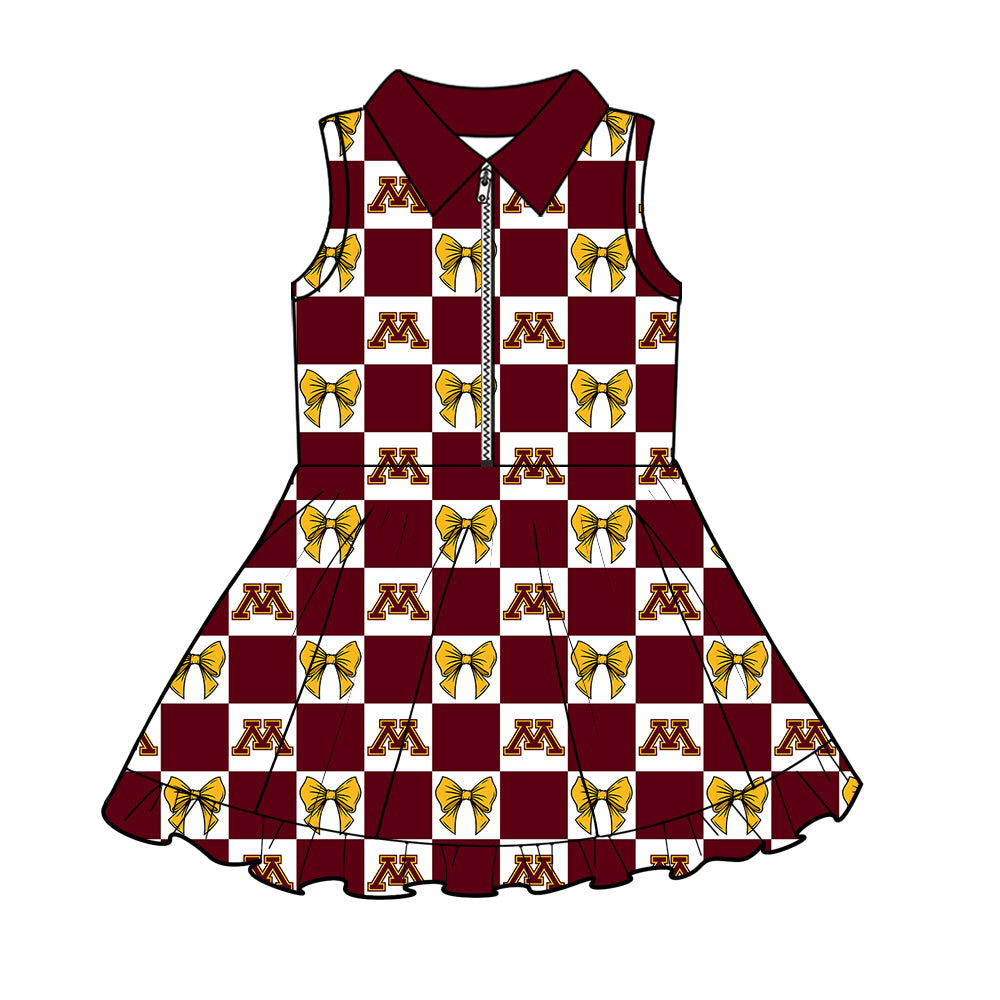 CUSTOM MOQ 5 Sibing Kids Clothing for Girls Baby Girls Dark Red M Bow Top Skirts Yoga Active Team Clothes Sets Knee Length Dress Shorts