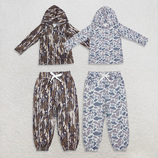 USA Warehouse (IN STOCK)  Children's Camo Hoodie Pocket Pants Clothing Set Kids' Matching Outfit with Hooded Top And Pants for Boys