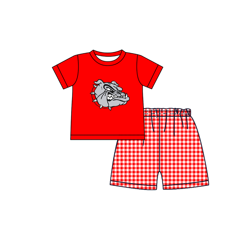 CUSTOM MOQ 5 Sibling Boys Baby Girls Bright Red Top Shorts Clothes Set Knee Length Dress Rompers