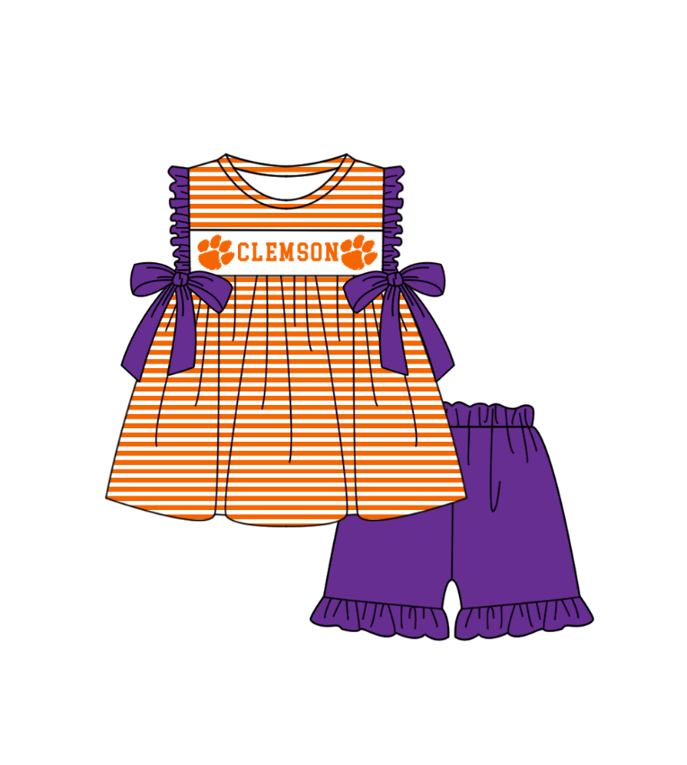 CUSTOM MOQ 5 Sibling Boys Baby Girls Orange Stripe Top Ruffles Shorts Clothes Set Knee Length Dress Rompers