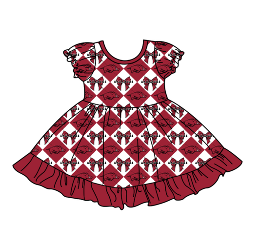 CUSTOM MOQ 5 Baby Girl Red Bow Plaid Short SleeveTeam Knee Length Dresses