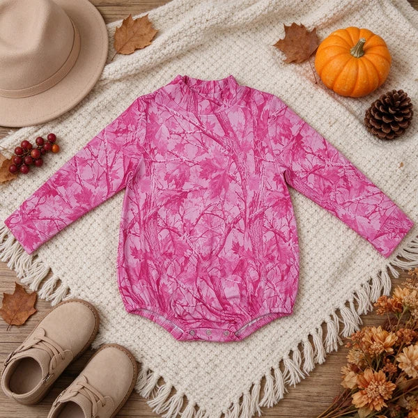 USA Warehouse (IN STOCK) milk silk LR3224 Baby Girls Pink Leavers Camo Long Sleeve Rompers