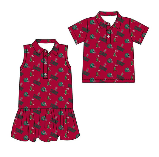 3.17 CUSTOM MOQ 5 Sibling Boys Baby Girls Summer Fashion Short Sleeve Red Button Polo Shirts Sleeveless Dress Team Clothes Sets