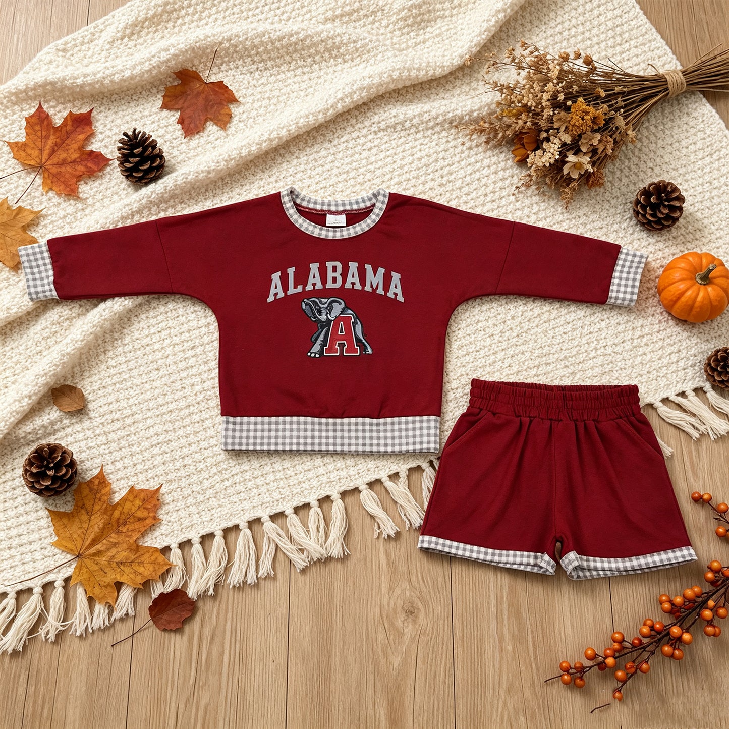 RTS NO MOQ （In stock） GLS0165 Baby Girls Vinyl Alabama Long Sleeve Top Short Team Clothes Sets