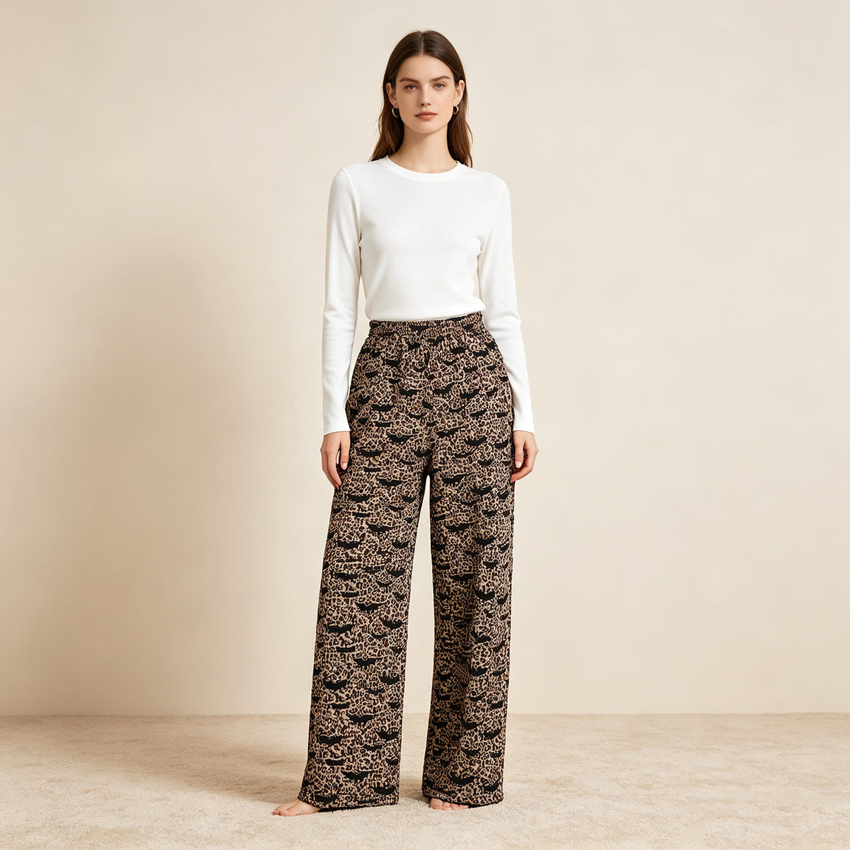 RTS NO MOQ （In stock）milk silk P1129 Adult Women Ghost Pumpkins Leopard Halloween Pockets Flare Pants Bottom（副本）