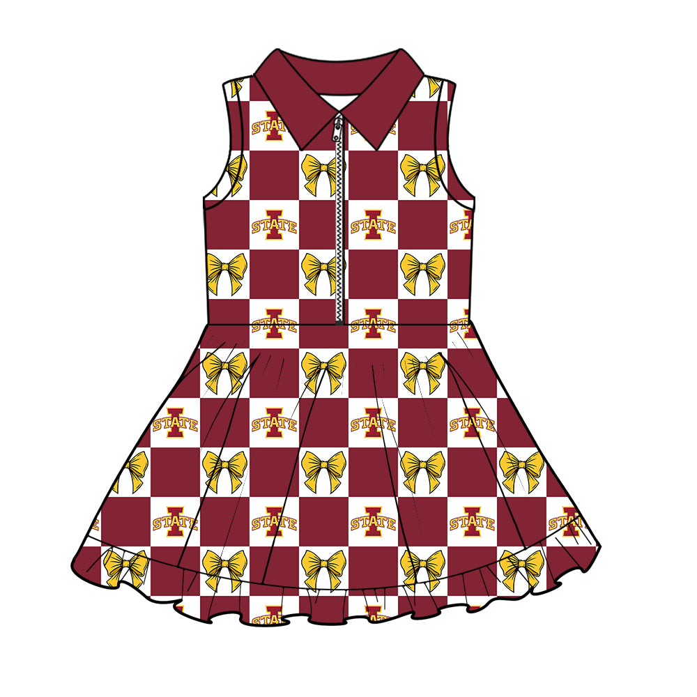 CUSTOM MOQ 5 Sibing Kids Clothing for Girls Baby Girls Dark Red I Bow Top Skirts Yoga Active Team Clothes Sets Knee Length Dress Shorts