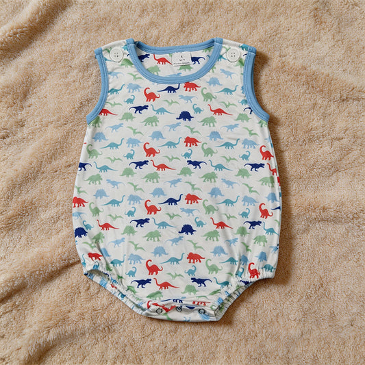 SR4096 RTS NO MOQ （In stock）Sleeveless dinosaur baby boy summer romper