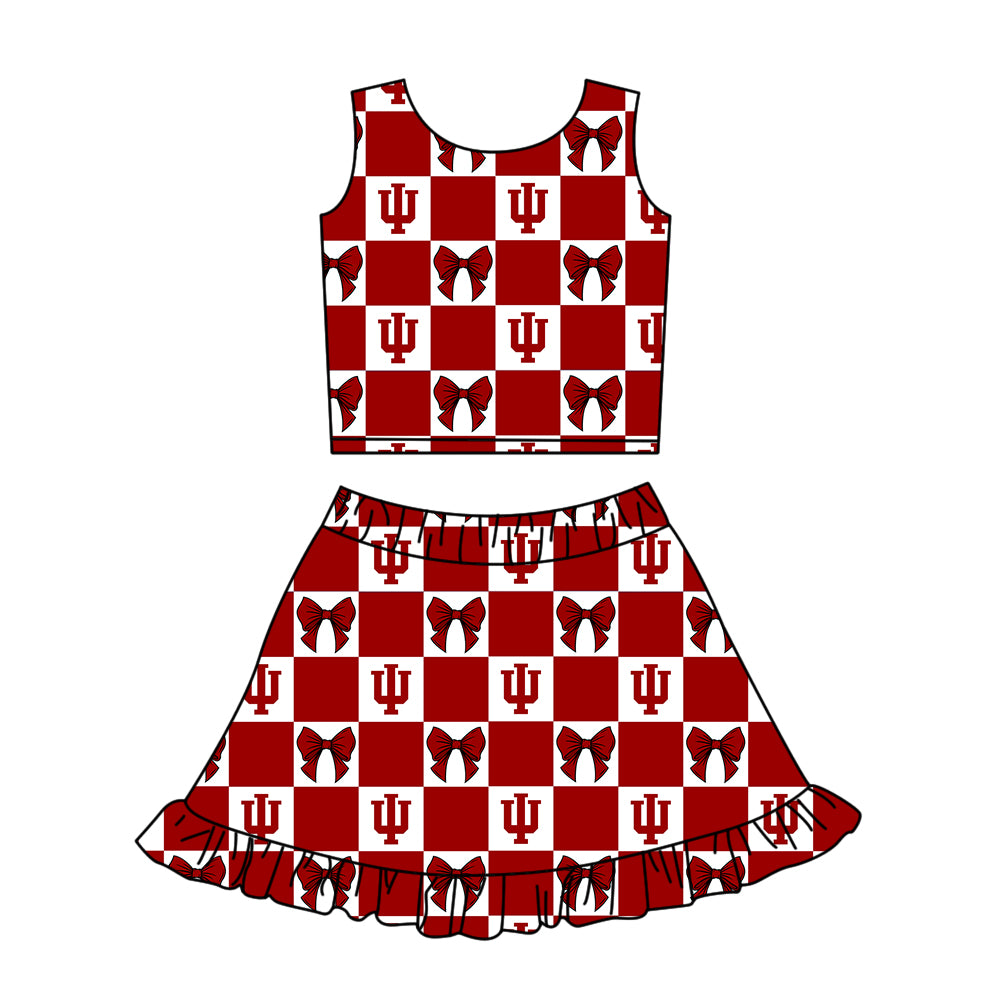 CUSTOM MOQ 5 Sibing Kids Clothing for Girls Baby Girls Blue Bow Top Skirts Yoga Active Team Clothes Sets Knee Length Dress Shorts