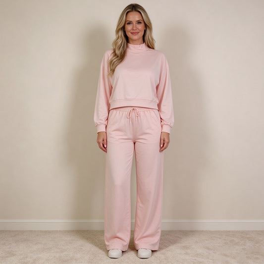 RTS NO MOQ （In stock）cotton GLP3415 Adult Women Light Pink Long Sleeve Top And Flare Pant Fall Pajamas Set