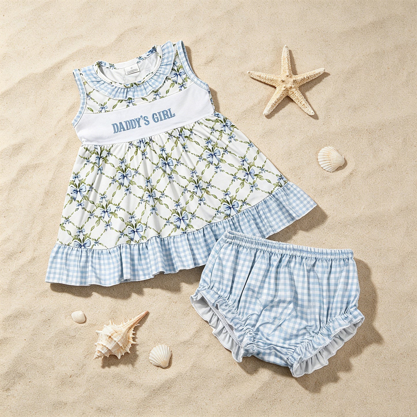 GBO0512 RTS NO MOQ （In stock）Sleeveless daddy's girl bow tunic bummies girls outfits