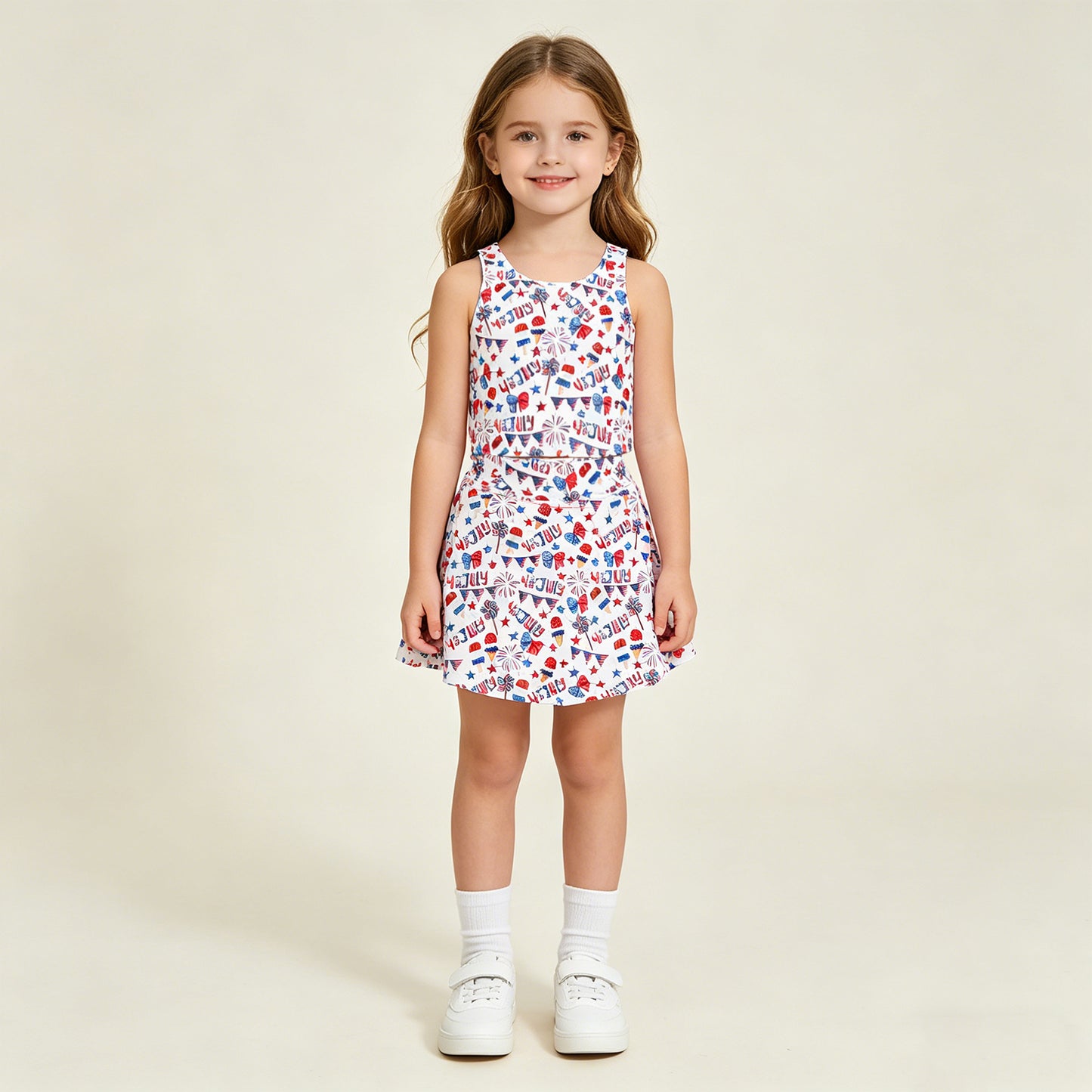 GSD3498 RTS NO MOQ （In stock ）Sleeveless 4th of july popsicle top skirt girls active set