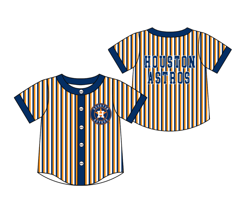 CUSTOM MOQ 5 Cute Kids Clothing Baby Kids Blue Orange Stripe Short Sleeve Team T-shirts Top
