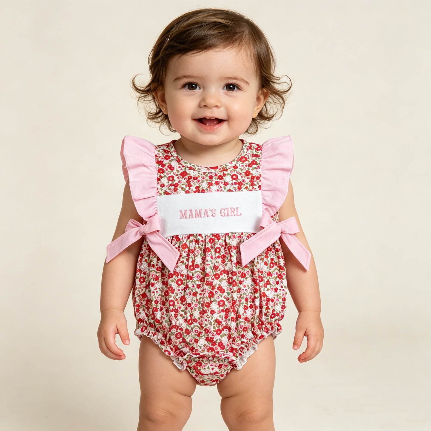 SR3939 RTS NO MOQ （In stock）Flutter sleeves mama's girl embroidery floral baby girl romper