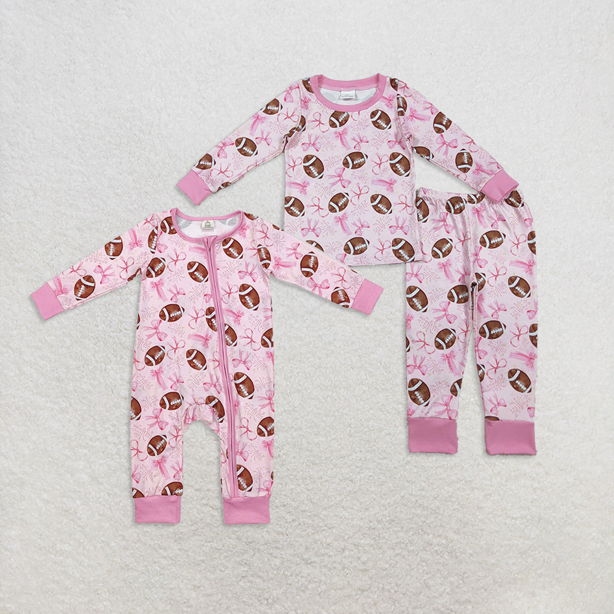 RTS Sibling Baby Girls Winter Outfits Pink bow football baby girls pajamas rompers