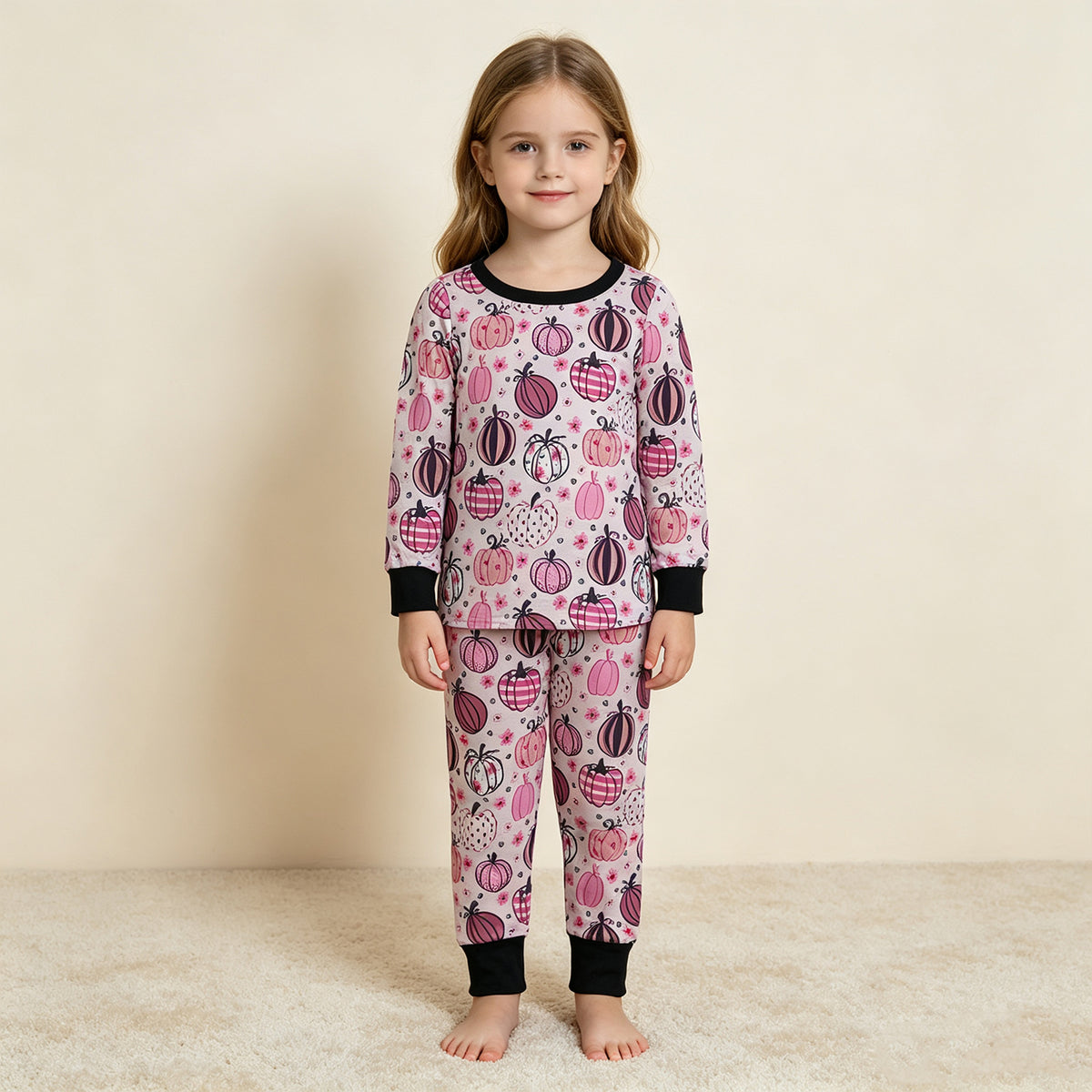 RTS NO MOQ （In stock）milk silk GLP3357 Baby Girls Flowers Pumpkins Top Pant Fall Pajamas Sets