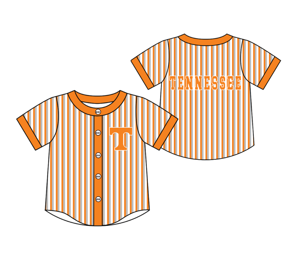 CUSTOM MOQ 5 Cute Kids Clothing Baby Kids Orange Gray Stripe Short Sleeve Team T-shirts Top