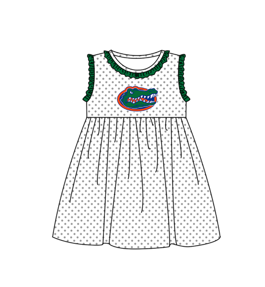 CUSTOM MOQ 5 Baby Girl Green Crocodile Sleeveless Team Knee Length Dresses