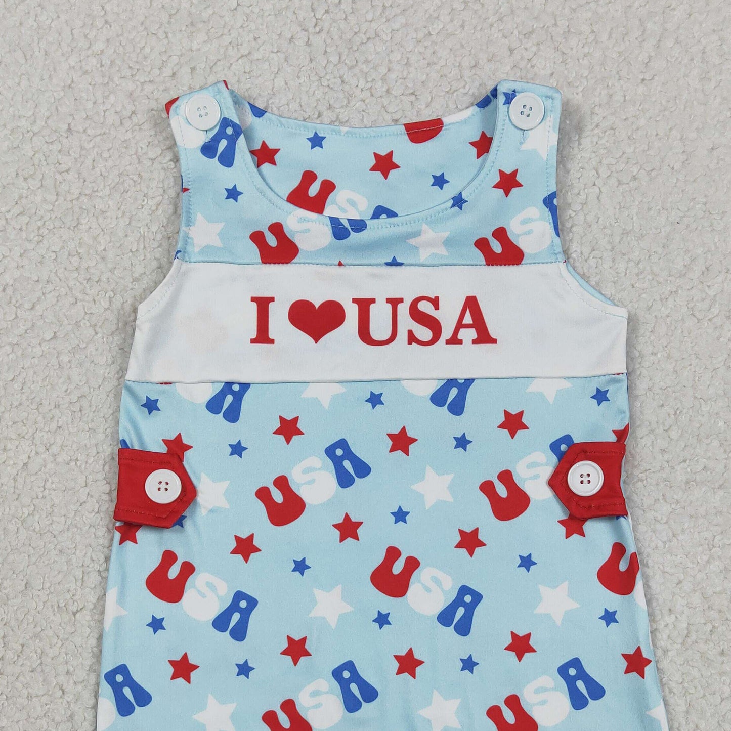 SR4155 RTS NO MOQ （In stock）Sleeveless I love USA stars baby boy 4th of july romper