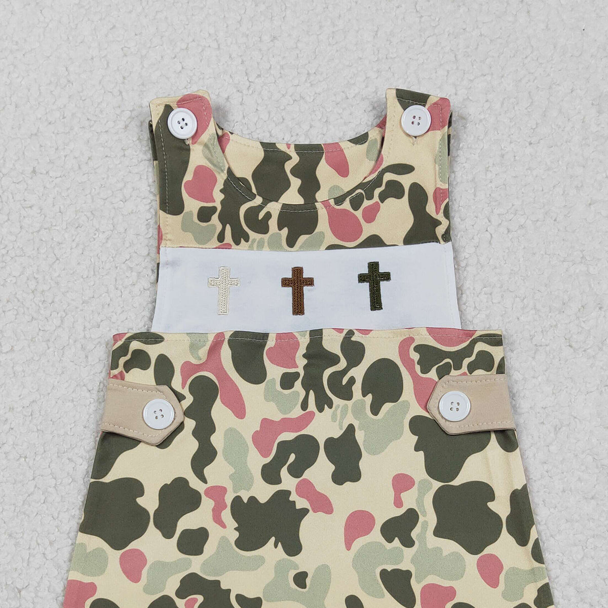 12.16 RTS NO MOQ （In stock）SR3290 Baby Boys Rompers Embroidery Crosses Baby Boys Camo Easter Shorts Rompers