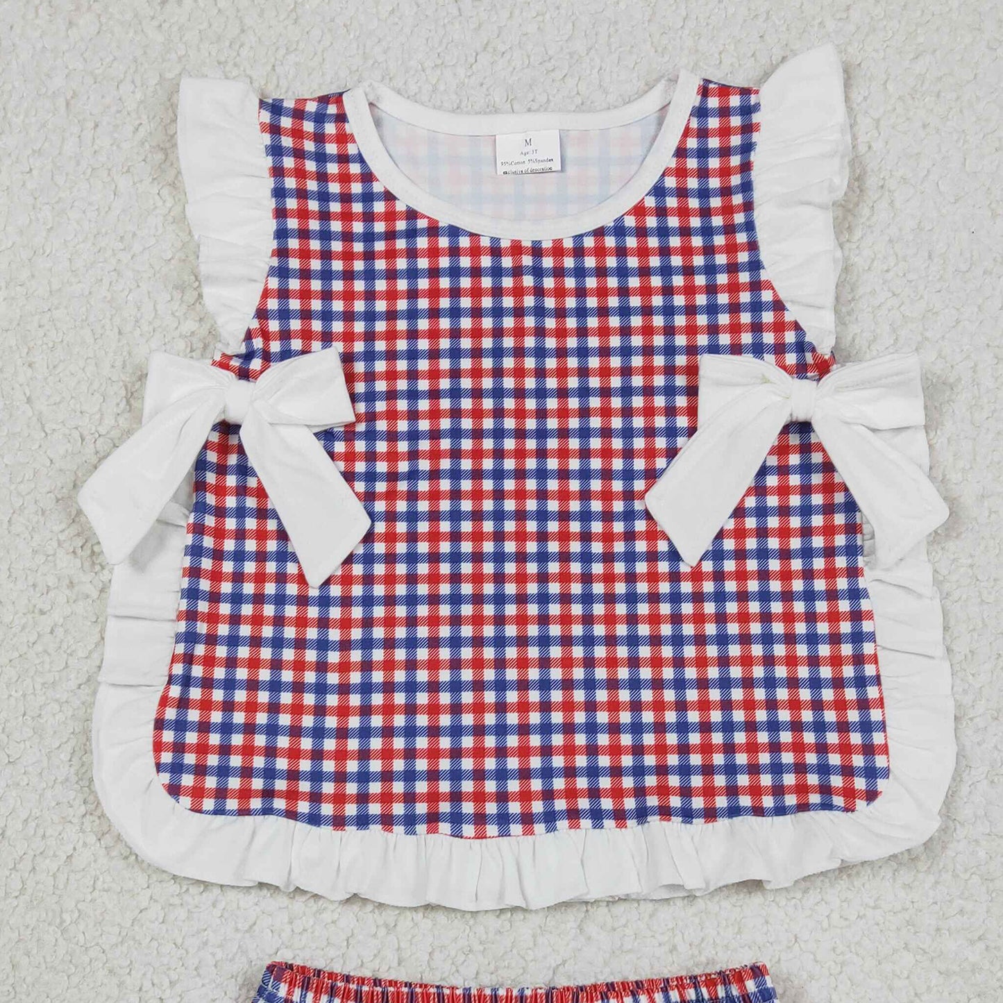 GBO0527 RTS NO MOQ （In stock）Ruffle red blue plaid baby girls 4th of july bummies set
