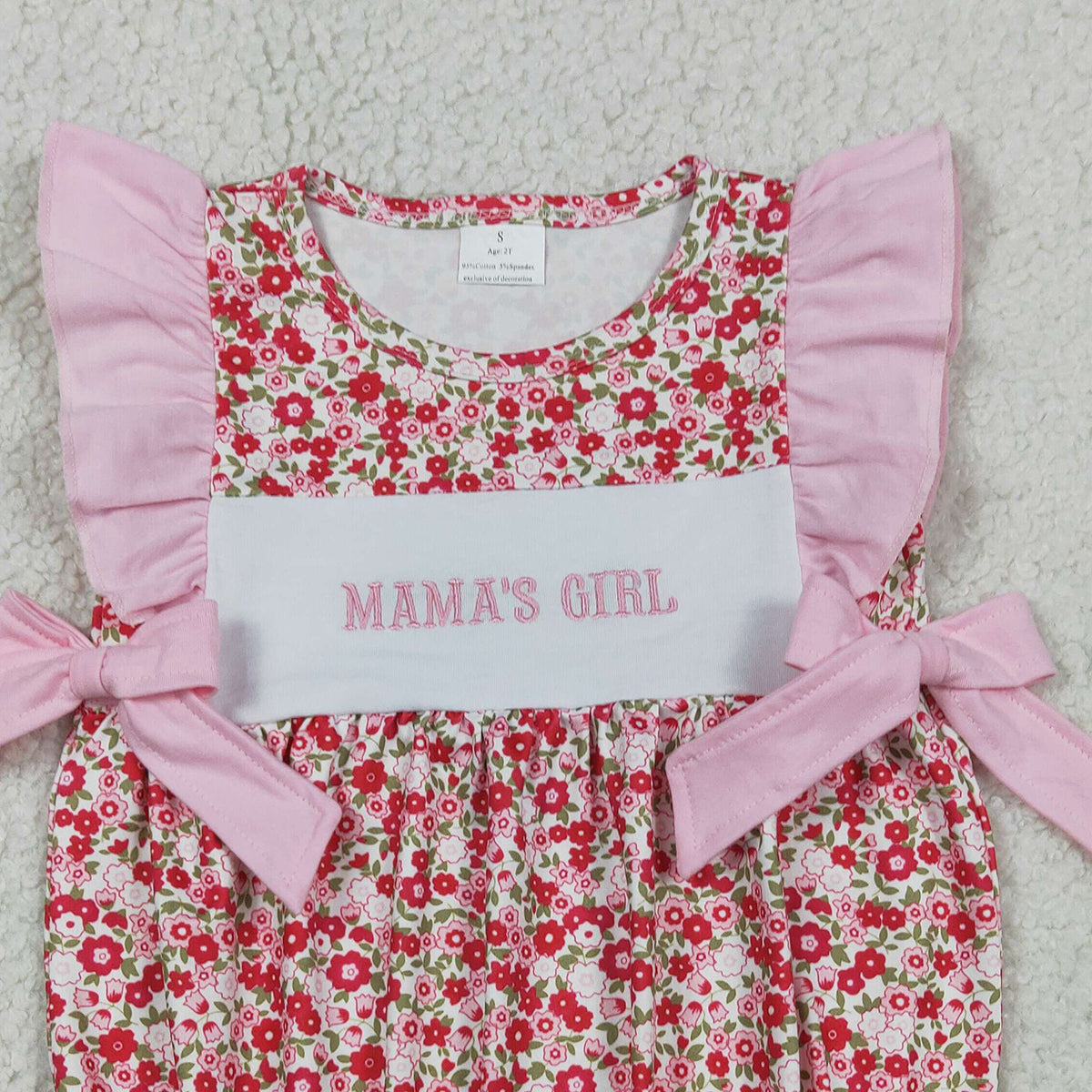 SR3939 RTS NO MOQ （In stock）Flutter sleeves mama's girl embroidery floral baby girl romper