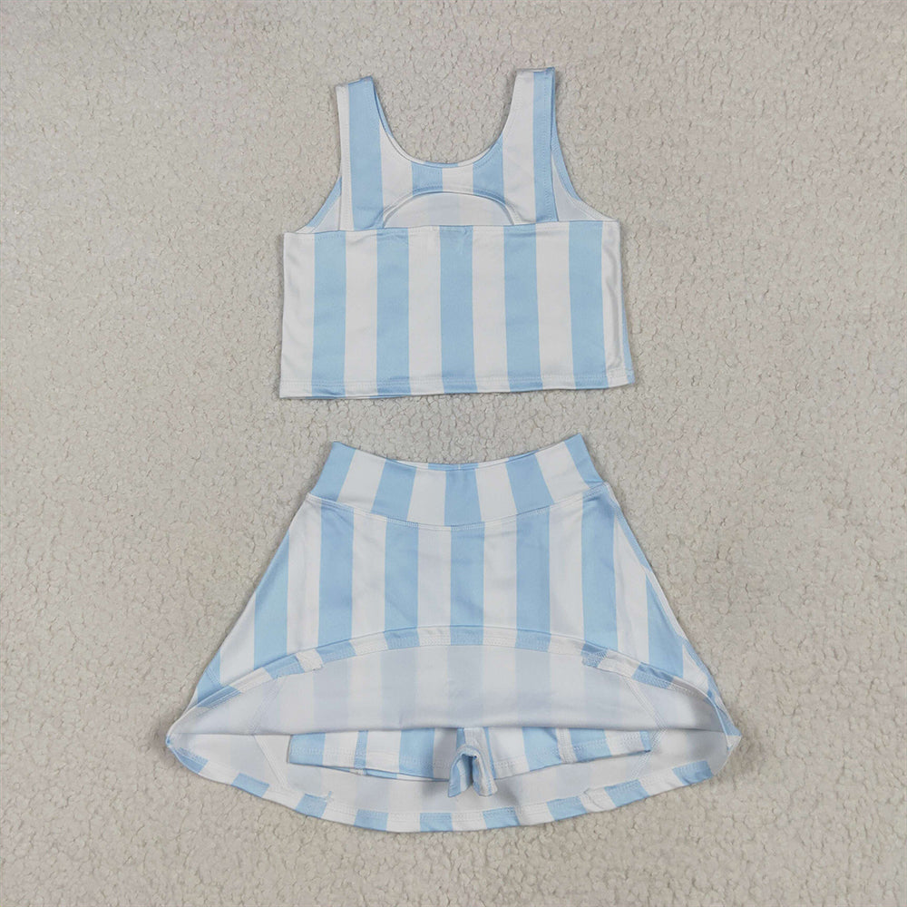 GSD2433 RTS NO MOQ Baby Girls Yoga Outfits  Light color striped sleeveless pants skirt set