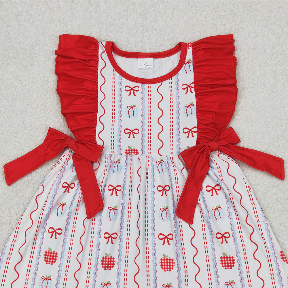 4.07 GSD2201 RTS NO MOQ Baby Girls Summer Dress Red ruffle apple bow girls back to school dresses