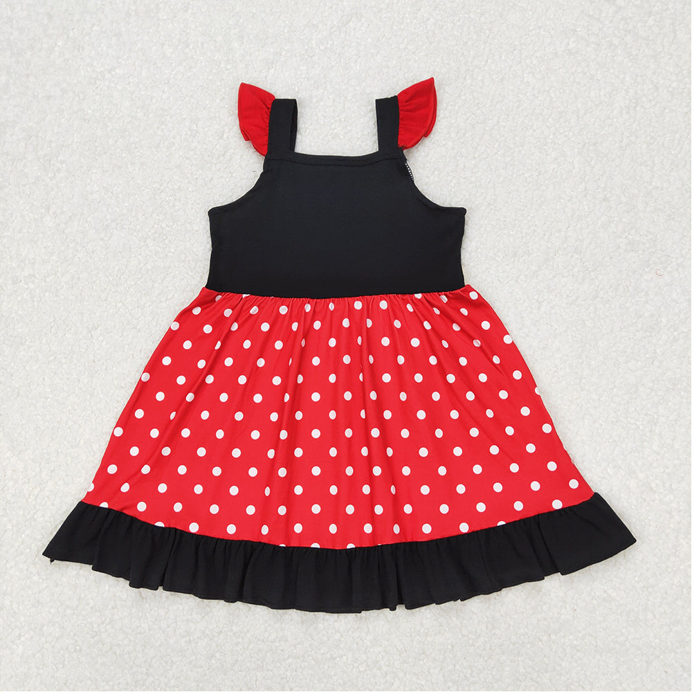 GSD1878 RTS NO MOQ Red polka dots mouse flutter sleeves ruffle baby girls dress