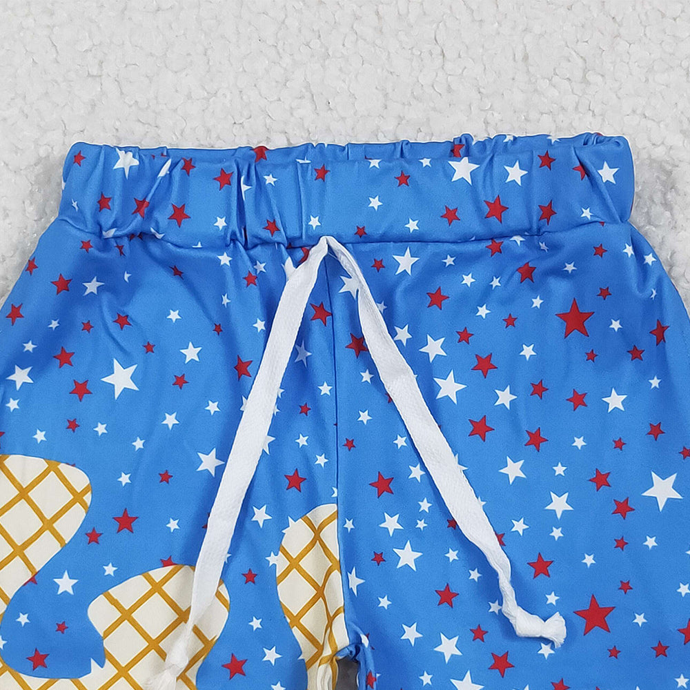 7.08 SS0611 RTS NO MOQ Baby Boys Summer Shorts Baby Boys Blue Drip Stars Pockets Team Shorts Bottom