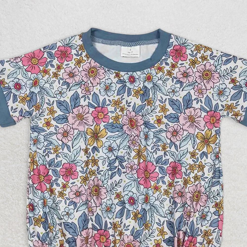 SR1500 RTS NO MOQ Baby Girls Summer Rompers  Baby Girls Green Flowers Pink Summer Rompers