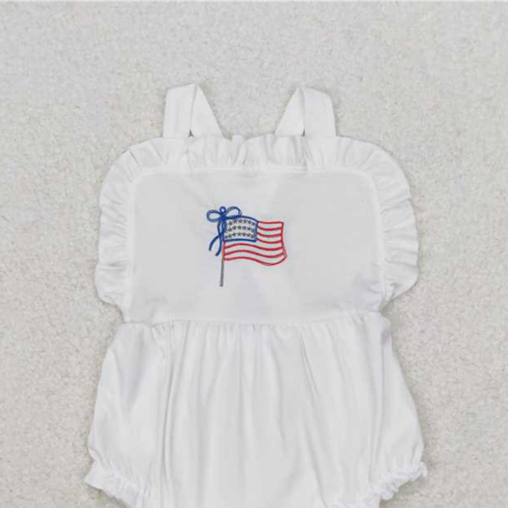 4.17 SR1548 RTS NO MOQ White strap flag baby girls 4th of july romper