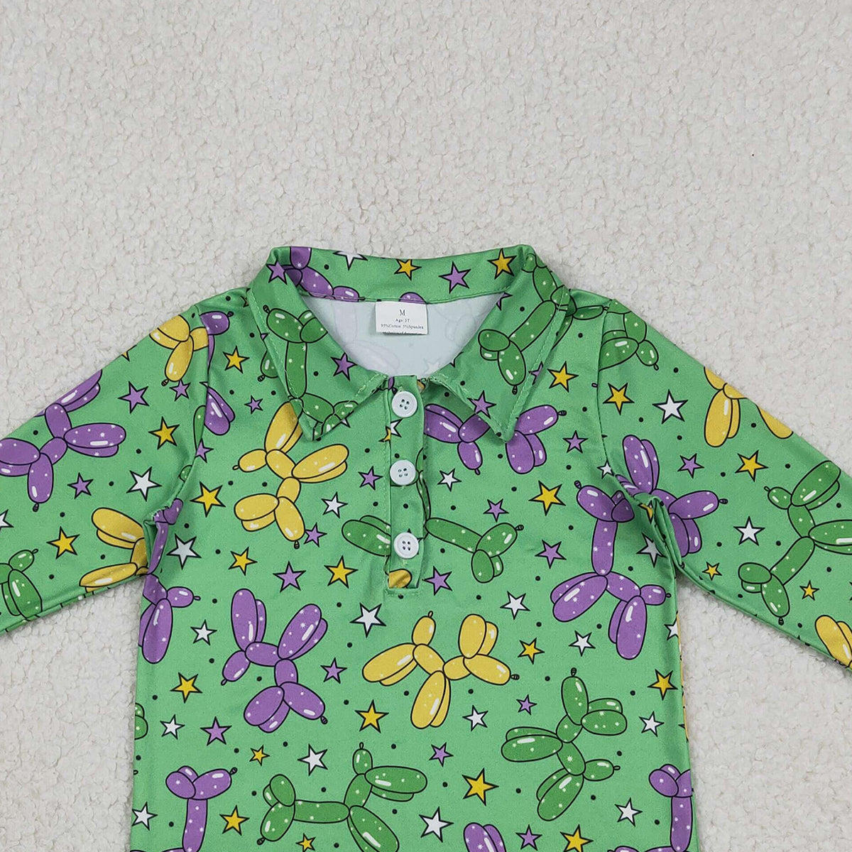 1.9 RTS NO MOQ （In stock）BT1389 Baby Boys Long Sleeve Stars Dogs Mardigras Polo Shirts Top