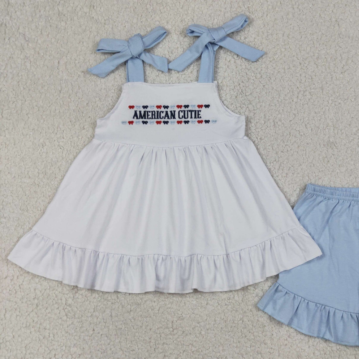 GSSO3480 RTS NO MOQ （In stock）American cute bow embroidery kids girls 4th of july outfits