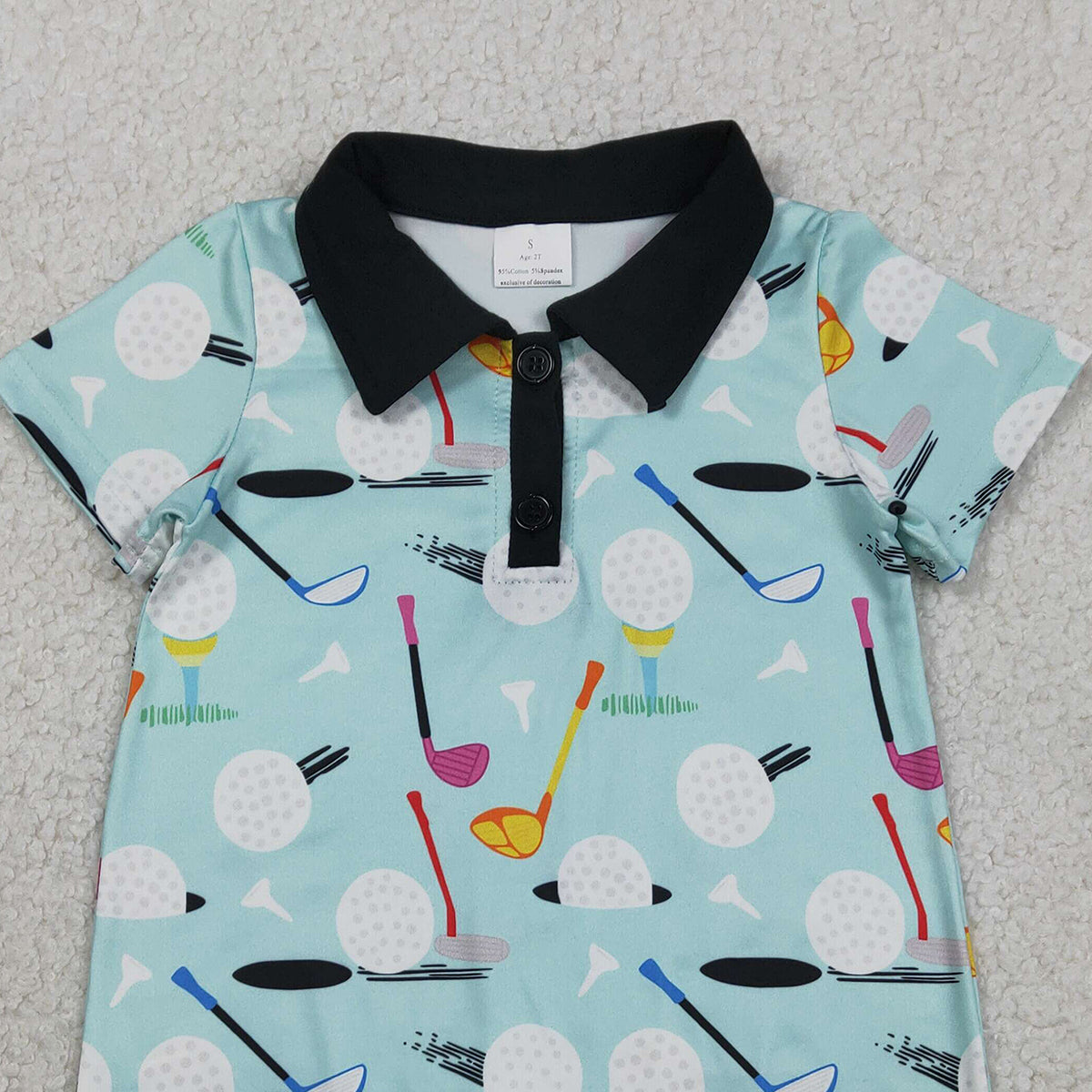 2.3 RTS NO MOQ （In stock）BLP1408 Baby Boys Short Sleeves Golf Button Rompers
