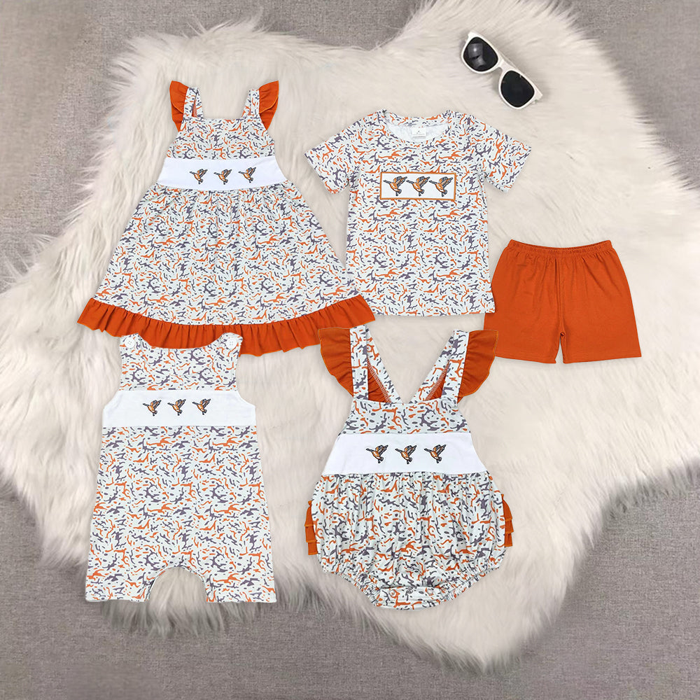 8.16 RTS Sibling Short sleeves duck camo shirt shorts boys outfits rompers dress
