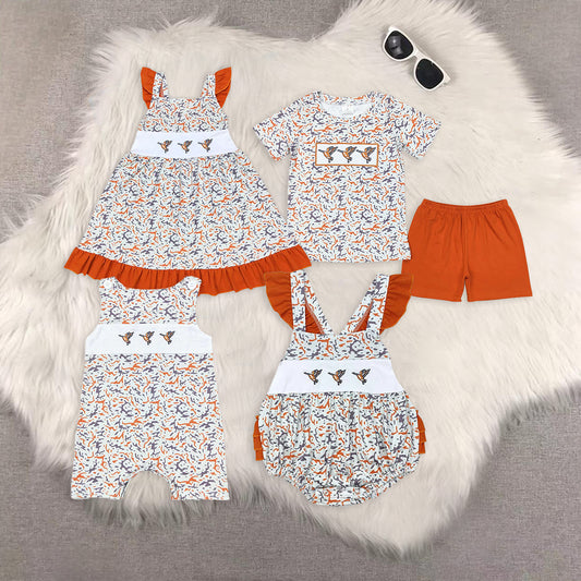 8.16 RTS Sibling Short sleeves duck camo shirt shorts boys outfits rompers dress