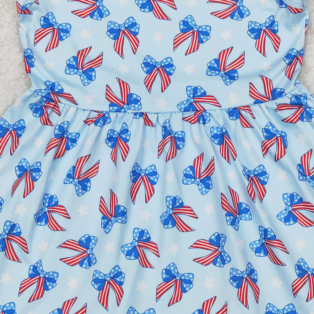 GSD1965 New Rts No Moq 8-9 Days By Air Arrived it Sleeveless blue stars stripe bows baby girls 4th of july dress