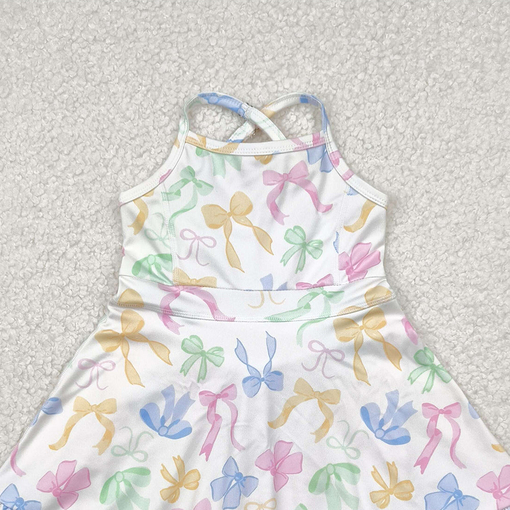 4.09 GSD2289 RTS NO MOQ Baby Girls Summer Dress Baby Girls Active Wear Colorful Bow Yoga Dress
