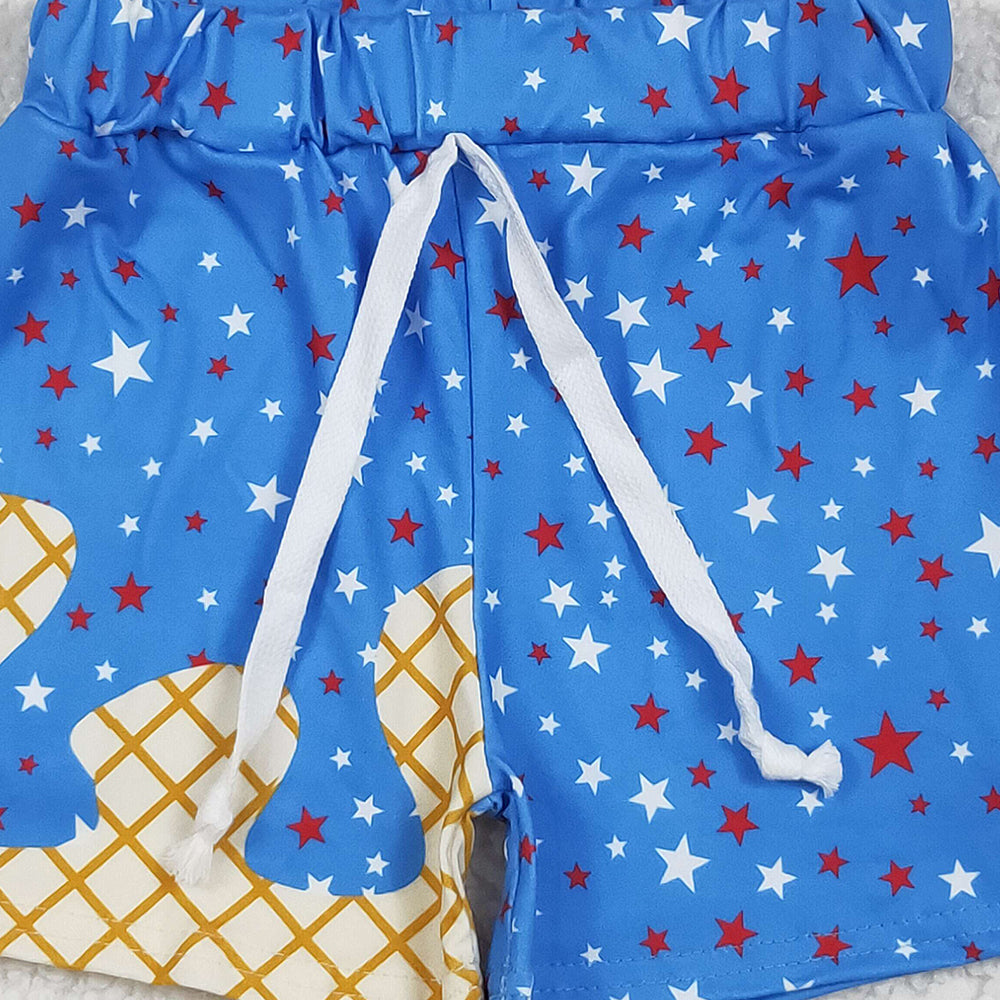 7.08 SS0611 RTS NO MOQ Baby Boys Summer Shorts Baby Boys Blue Drip Stars Pockets Team Shorts Bottom